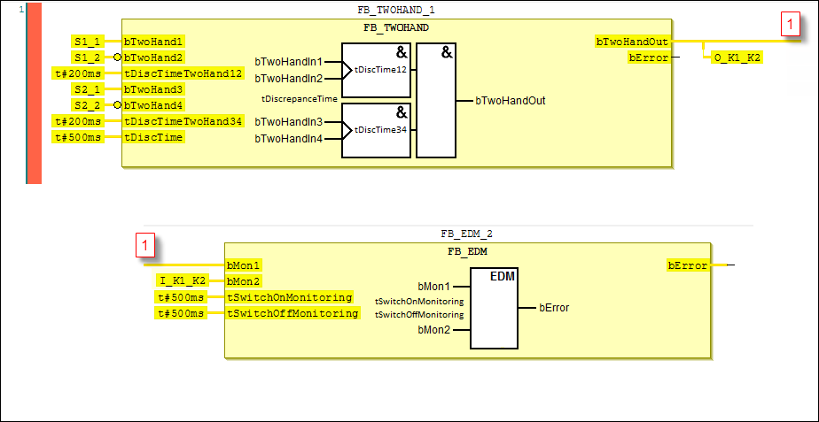 Implementierung des Programmierbeispiels: Zweihandkontrolle mit EDM