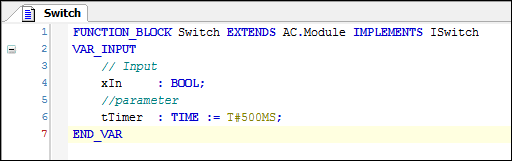 Declaration in the Switch function block