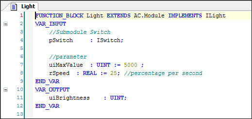 Declaration of the function block Light
