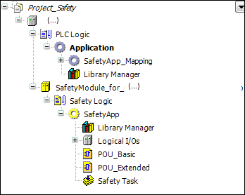 Example of a project tree with a standard application and a safety application
