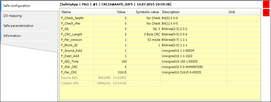 Tab Safe Configuration of the device editor of a logical I/O