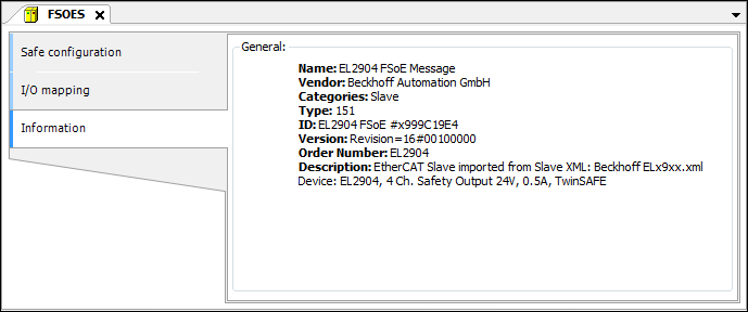 Information dialog of a logical I/O