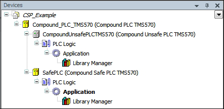 Árbol de dispositivos con un PLC de seguridad compuesto