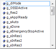 Lista de componentes, después de añadir un punto (.): variables globales de IoConfigRemote_Globals