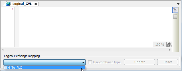 Editor del intercambio lógico GVL con cuadro de lista abierto