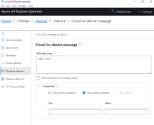 Azure IoT Explorer : Envoi de messages D2C
