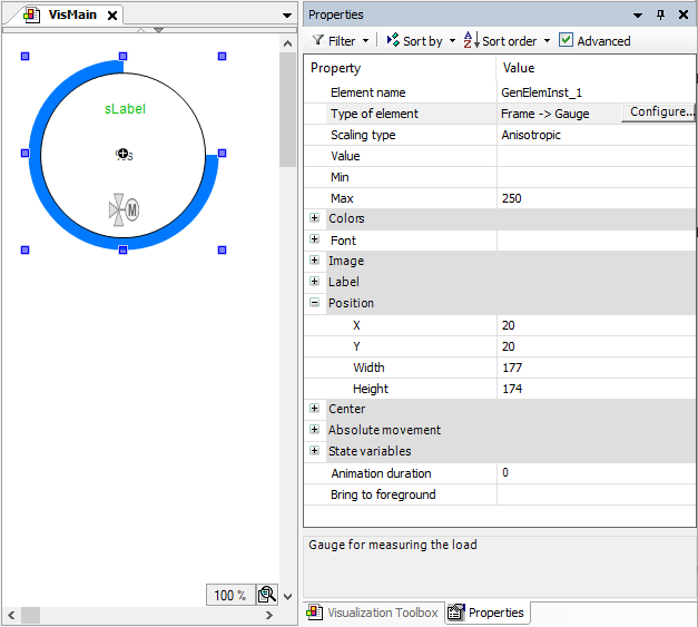 Referenziato Gauge visualizzazione in VisMain